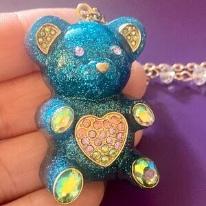 Betsey Johnson Blue Glitter Gummy Bear Necklace